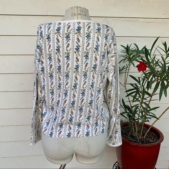 Vintage 90s Floral Thermal Henley Long Sleeve Shirt Top Button Soft Cute Croquet - Picture 3 of 8